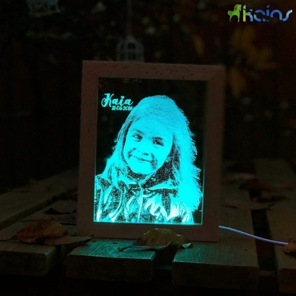 Personalised LED Acrylic Lamp on Wood Frame - Portrait Engraving