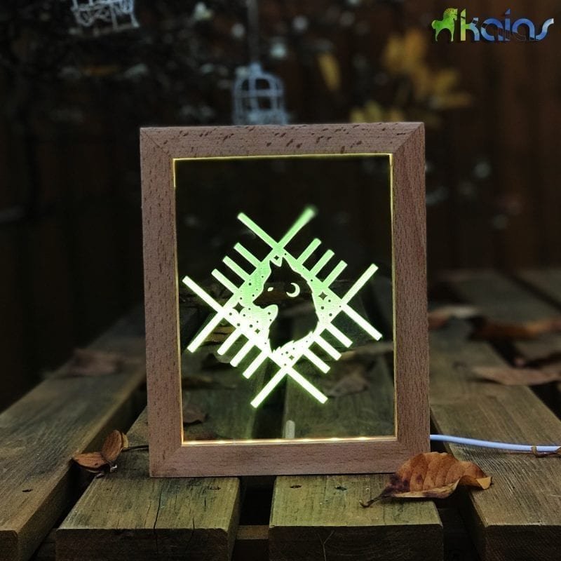 Personalised LED Acrylic Lamp on Wood Frame - Wolf Logo
