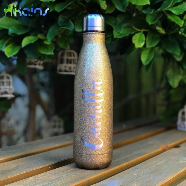 Personalised Gold Glitter Water Bottle - Laser Engraved