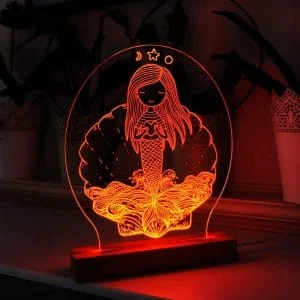 Siren Mermaid LED Lamp on Wood Base