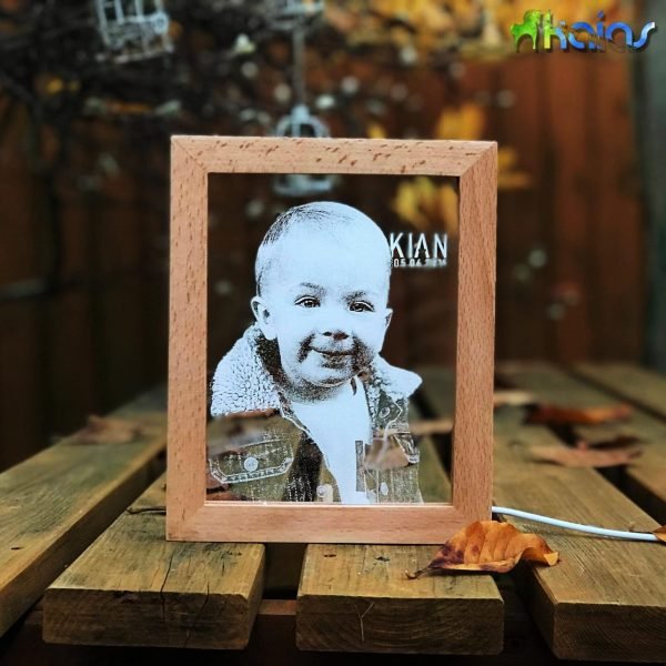 Personalised LED Acrylic Lamp on Wood Frame - Portrait Engraving