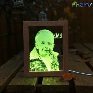 Personalised LED Acrylic Lamp on Wood Frame - Portrait Engraving