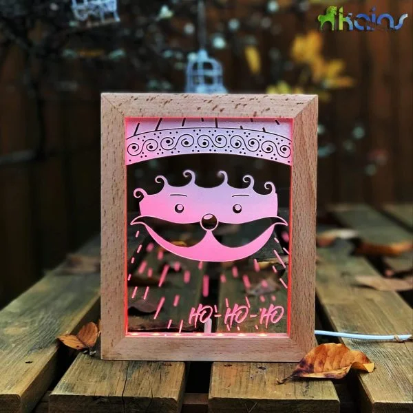 Santa Engraved LED Lamp with Wood Frame