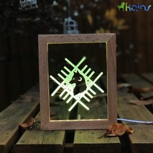 Wolf Logo Engraved LED Lamp with Wood Frame