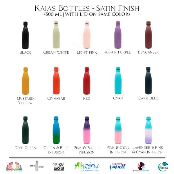 Satin Water Bottles with Lid on same color - Catalogue